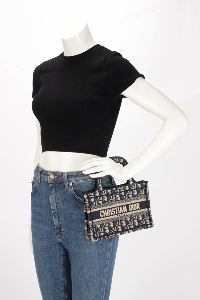 Dior Navy Oblique Jacquard Mini Book Tote