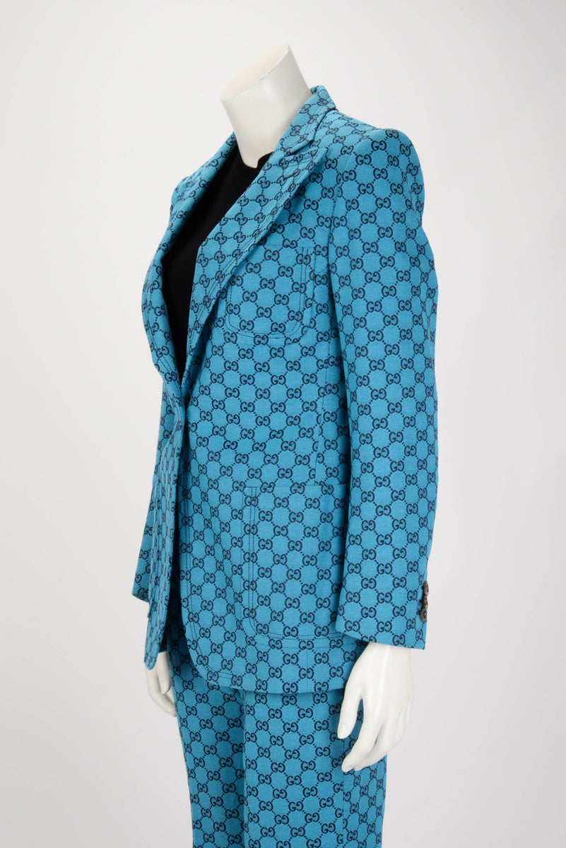 Gucci Blue GG Canvas Single Breasted Jacket IT 38