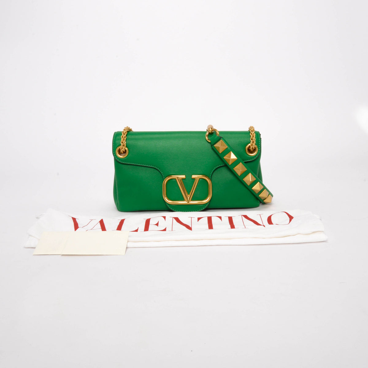 Valentino Ultra Green Nappa Stud Sign Shoulder Bag