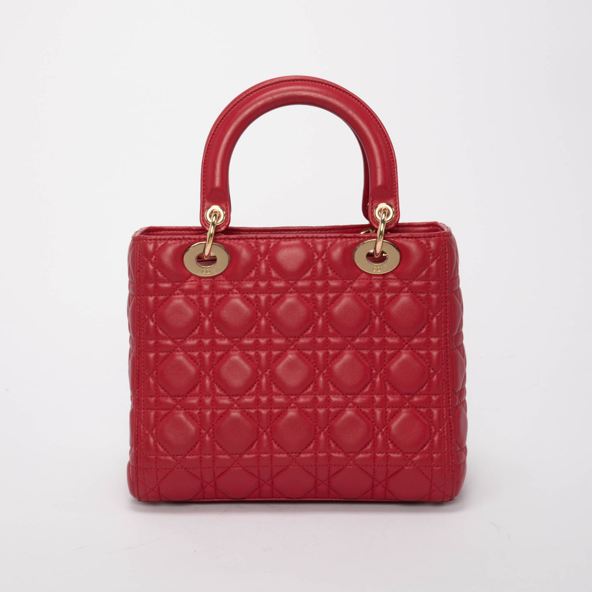 Dior Red Lambskin Cannage Medium Lady Dior Bag