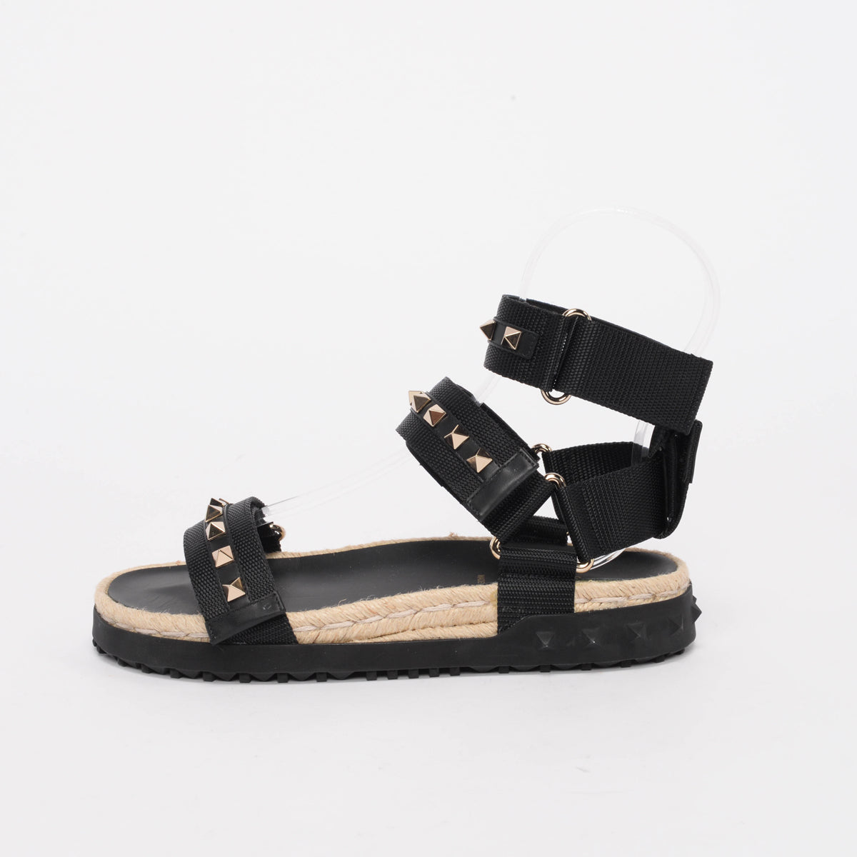 Valentino Black Nylon Rockstud Espadrille Sandals 36