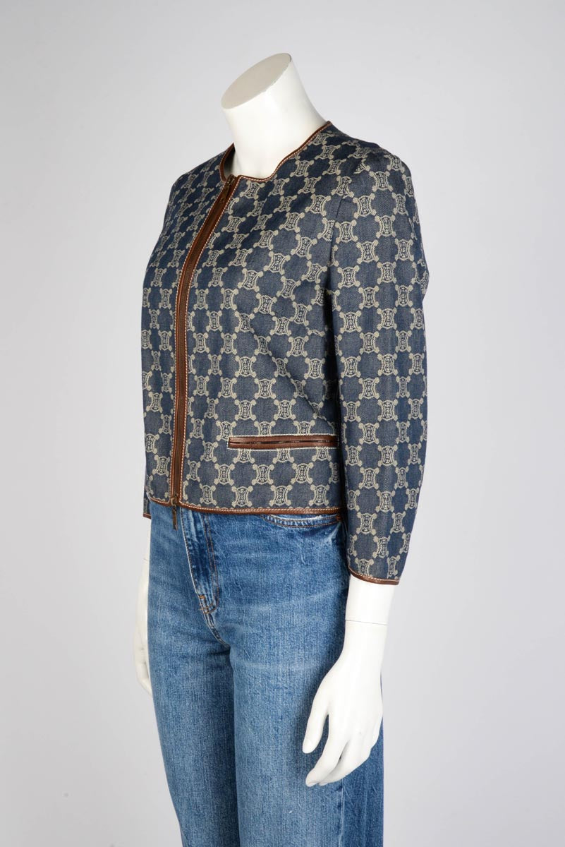 Celine Vintage Blue Macadam Denim Double Zip Jacket FR 40