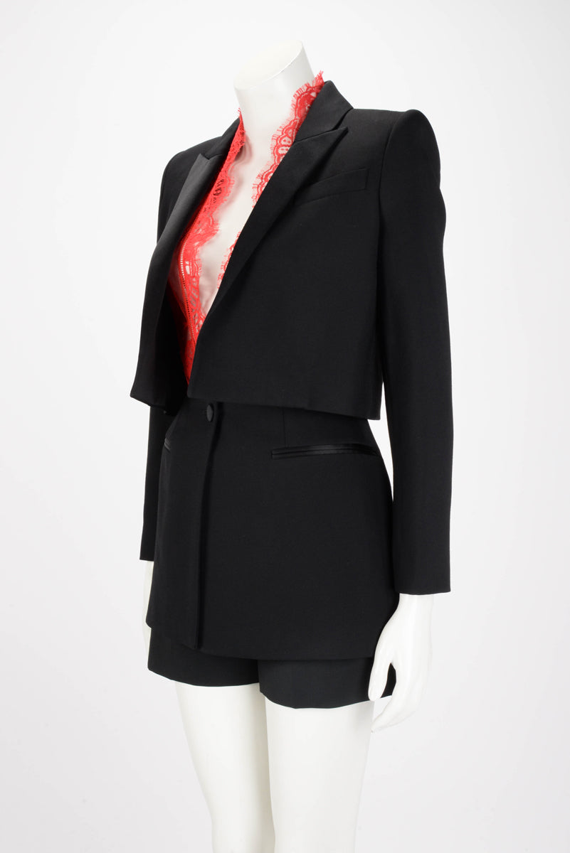 Alexander McQueen Black & Red Lace Tuxedo Style Jacket IT 40