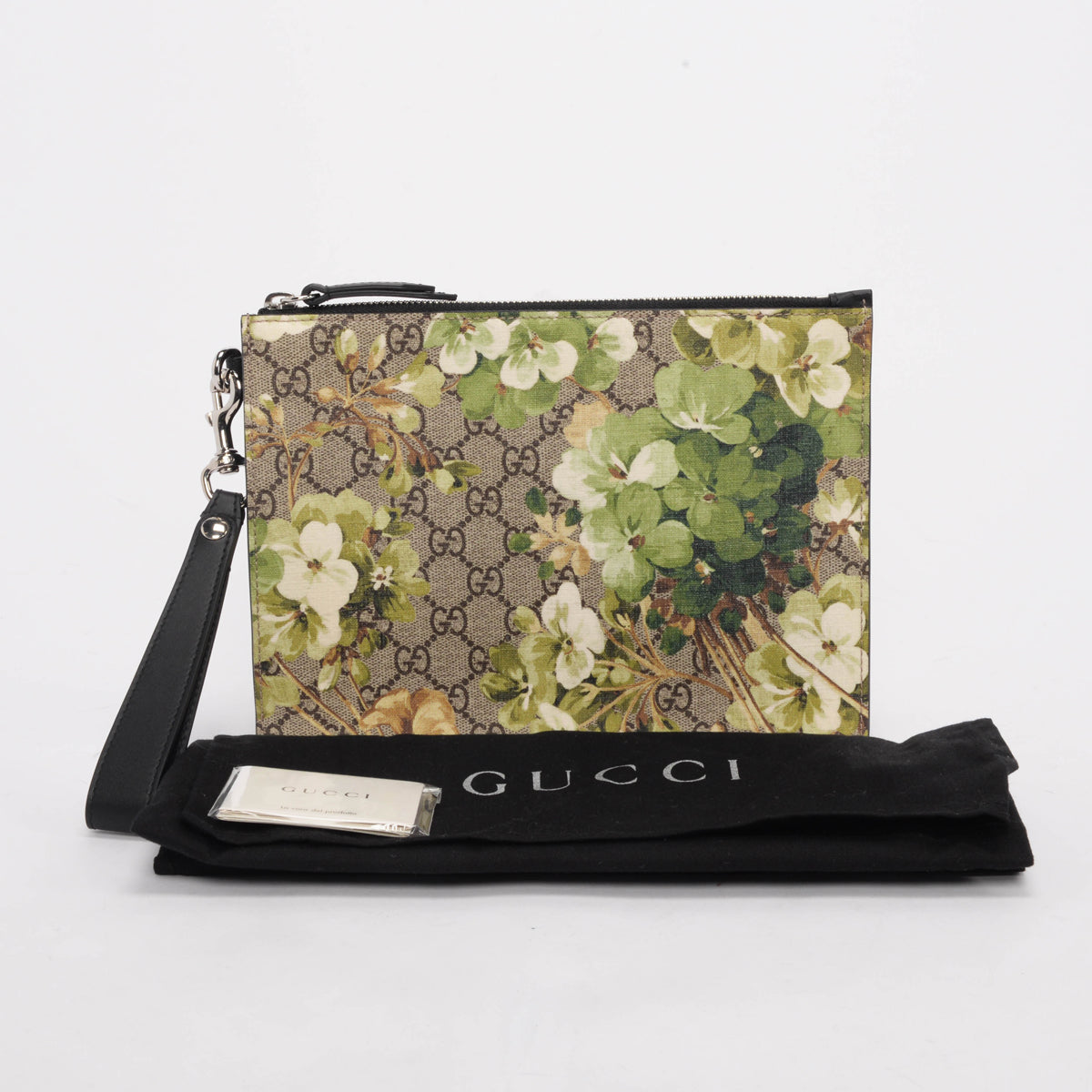 Gucci Green GG Supreme Blooms Wristlet Pouch