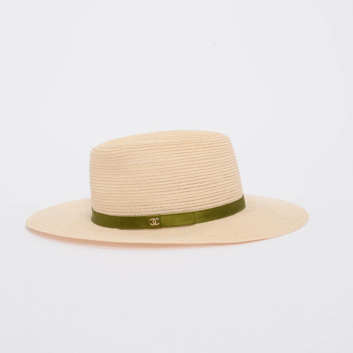 Chanel Ivory Abaca Straw CC Ribbon Panama Hat