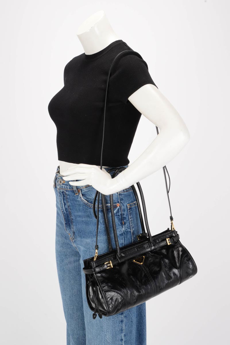 Prada Black Glossy Leather Medium Bonnie Bag