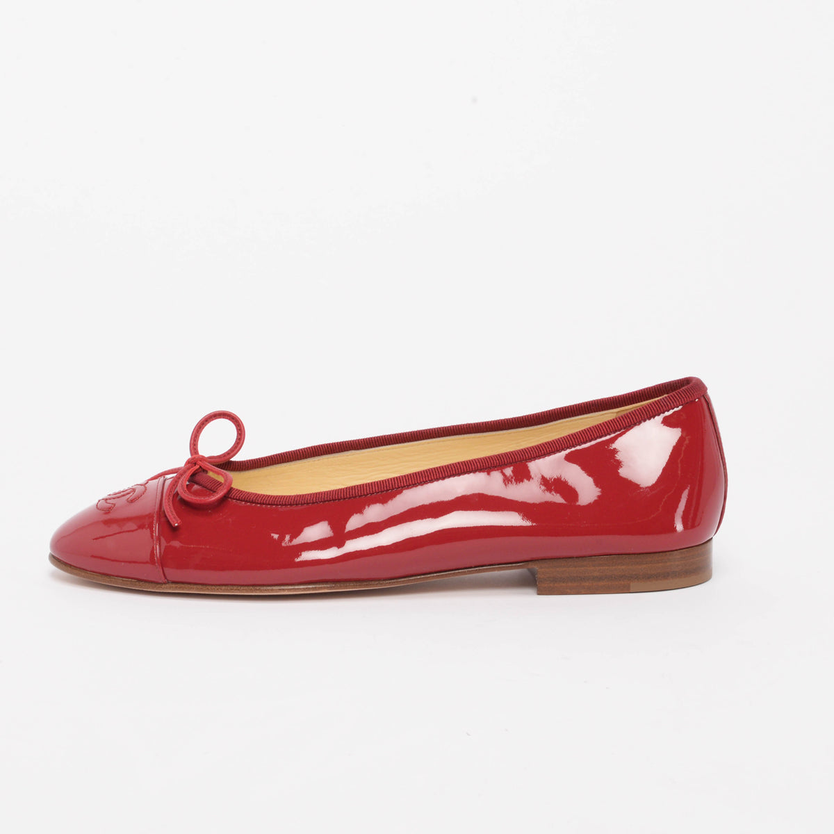 Chanel Red Patent CC Ballerina Flats 38