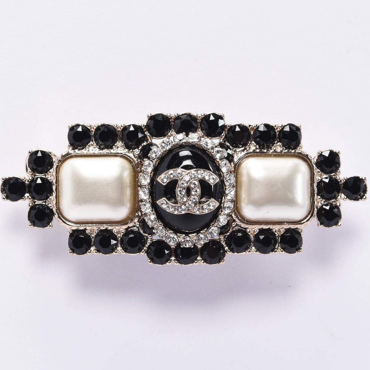 Chanel Pearl & Black Crystal CC Bar Brooch