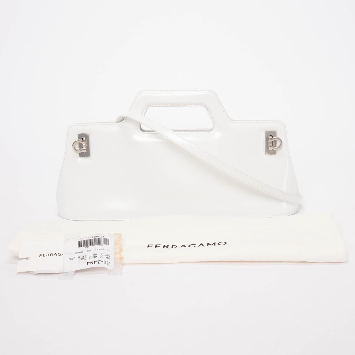 Ferragamo Optic White Hi-Shine Wanda East West Bag