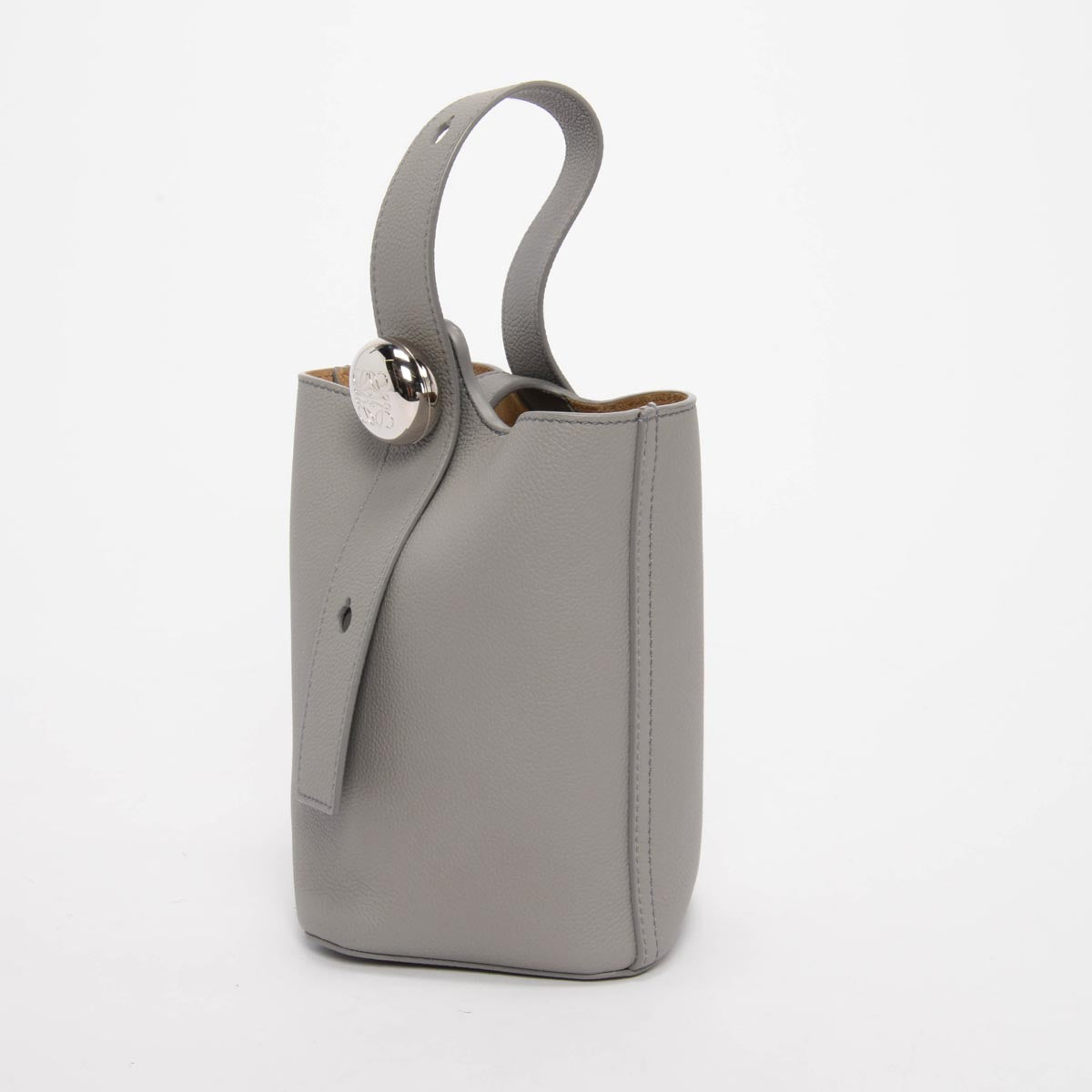 Loewe Pearl Grey Soft Grain Mini Pebble Bucket Bag