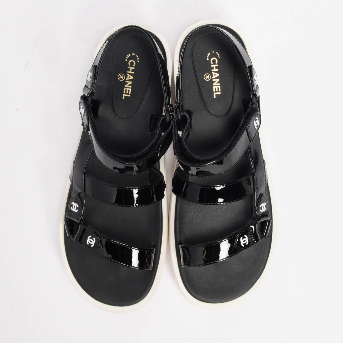 Chanel Black & White Rubber & Patent Dad Sandals 42