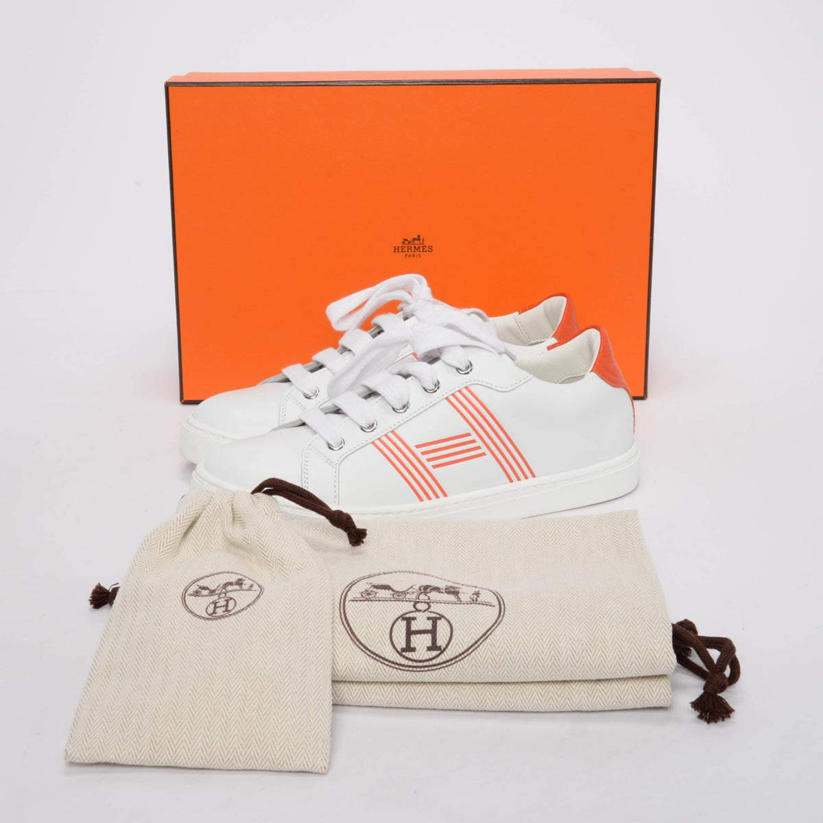 Hermes White Calfskin Avantage Sneakers 36.5