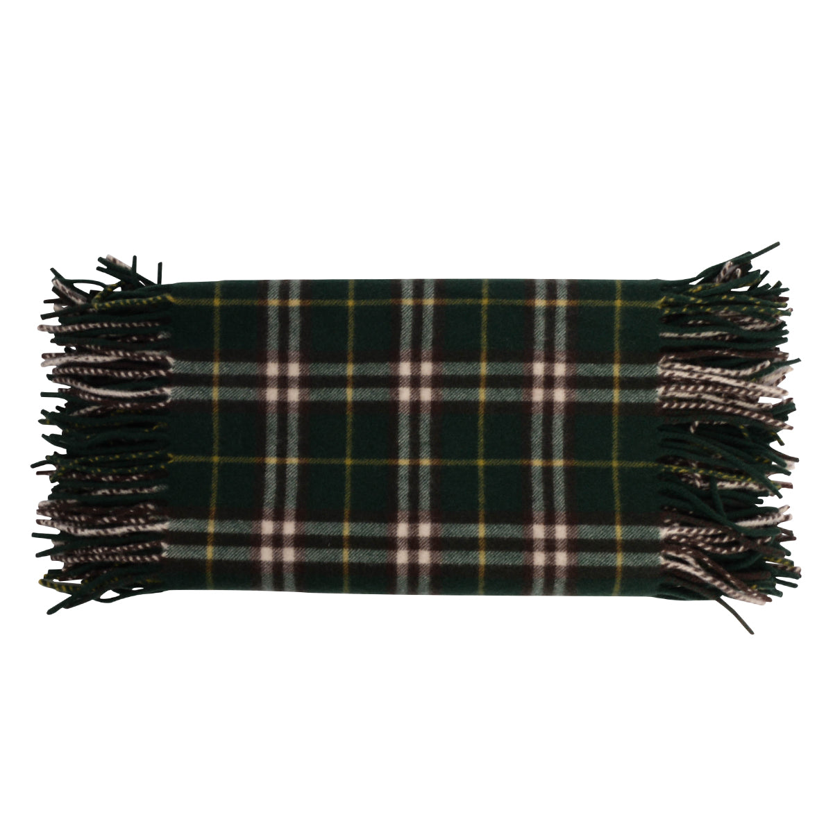 Burberry Green Cashmere Check Fringed Scarf