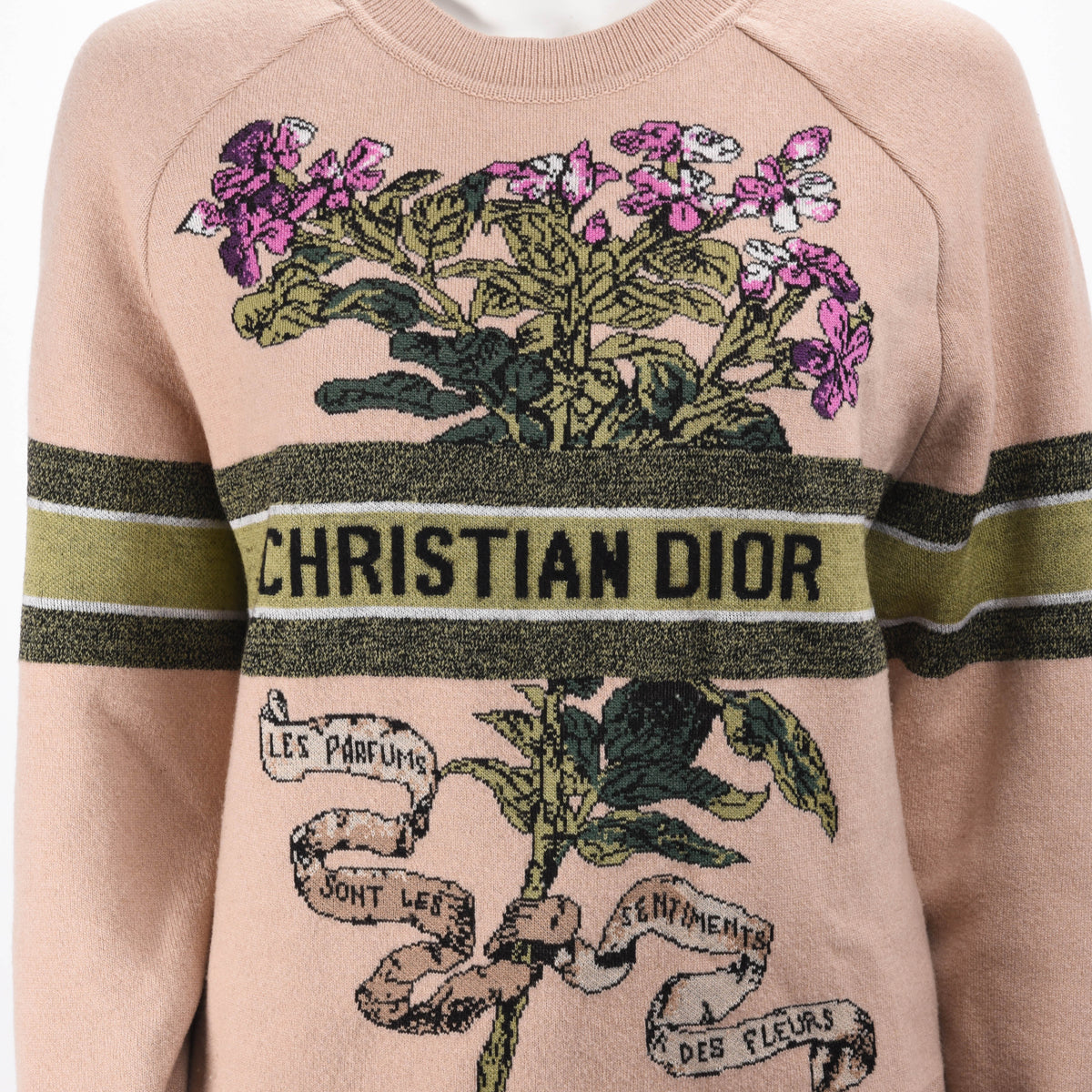 Dior Dusty Pink Cashmere Blend Fleurs Bibliques Sweater FR 34