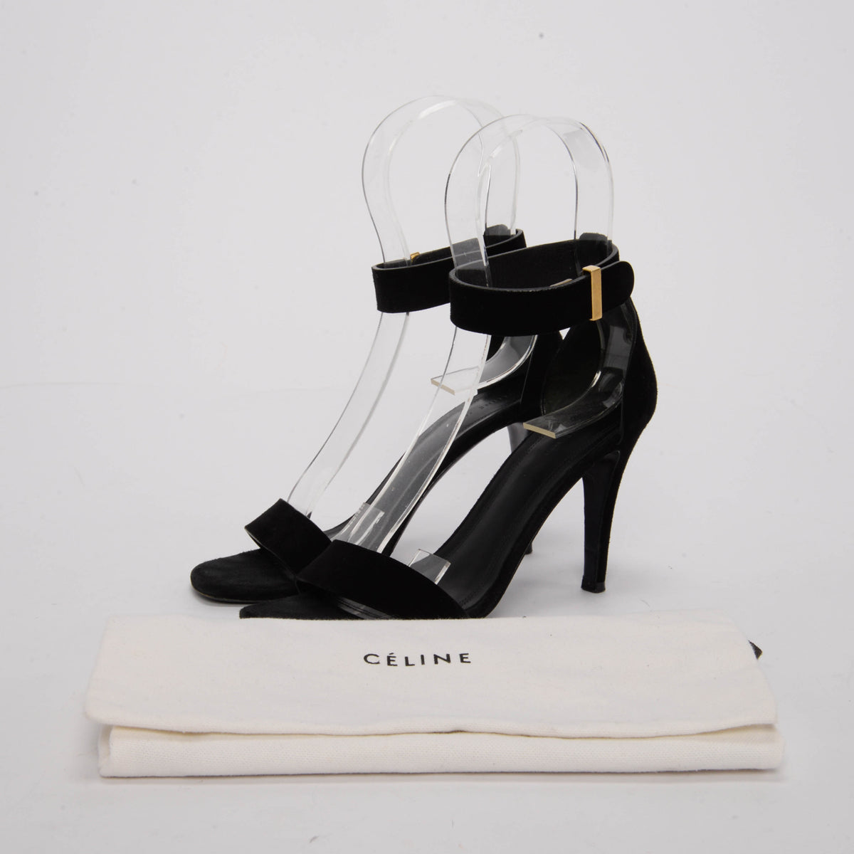 Celine Black Suede Ankle Strap Sandals 36.5