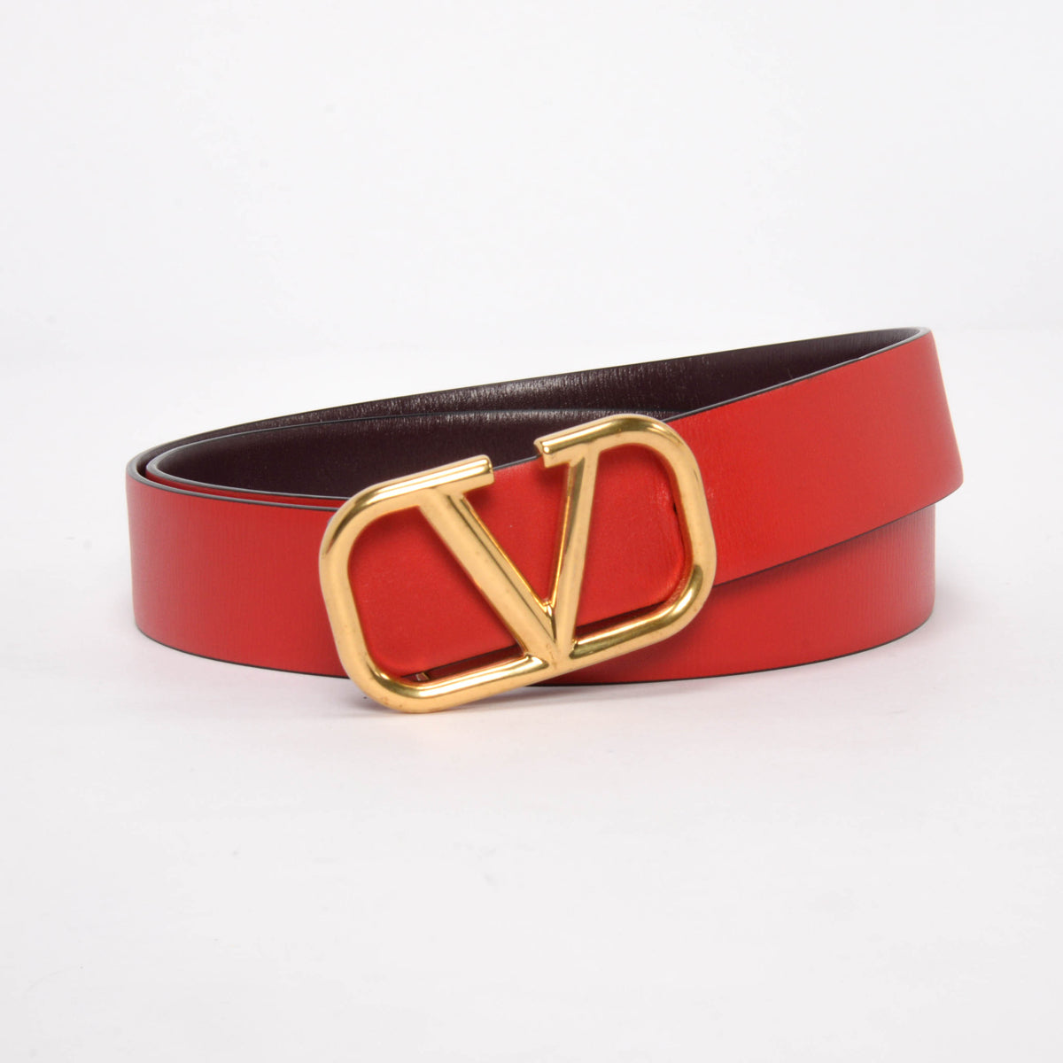 Valentino Red & Burgundy Glossy Calfskin Vlogo Reversible Belt