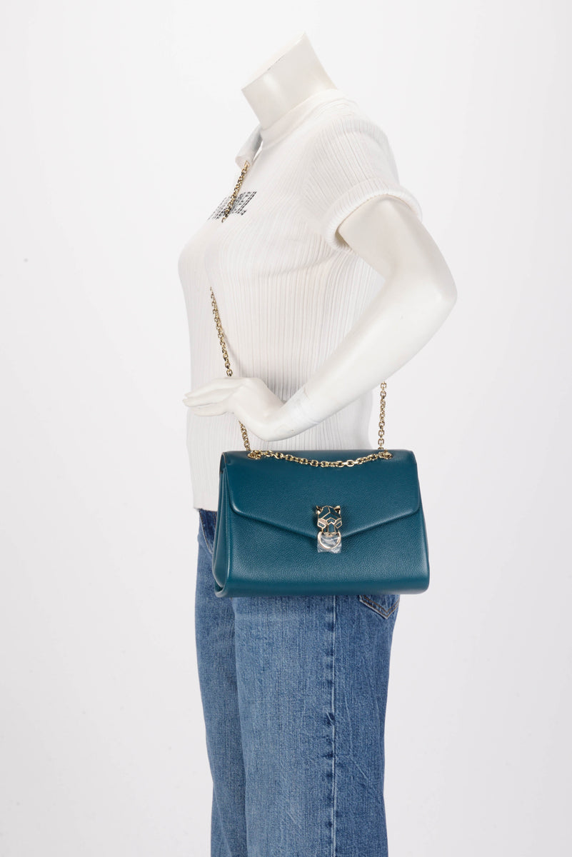 Cartier Teal Grained Calfskin Small Panthere de Cartier Bag