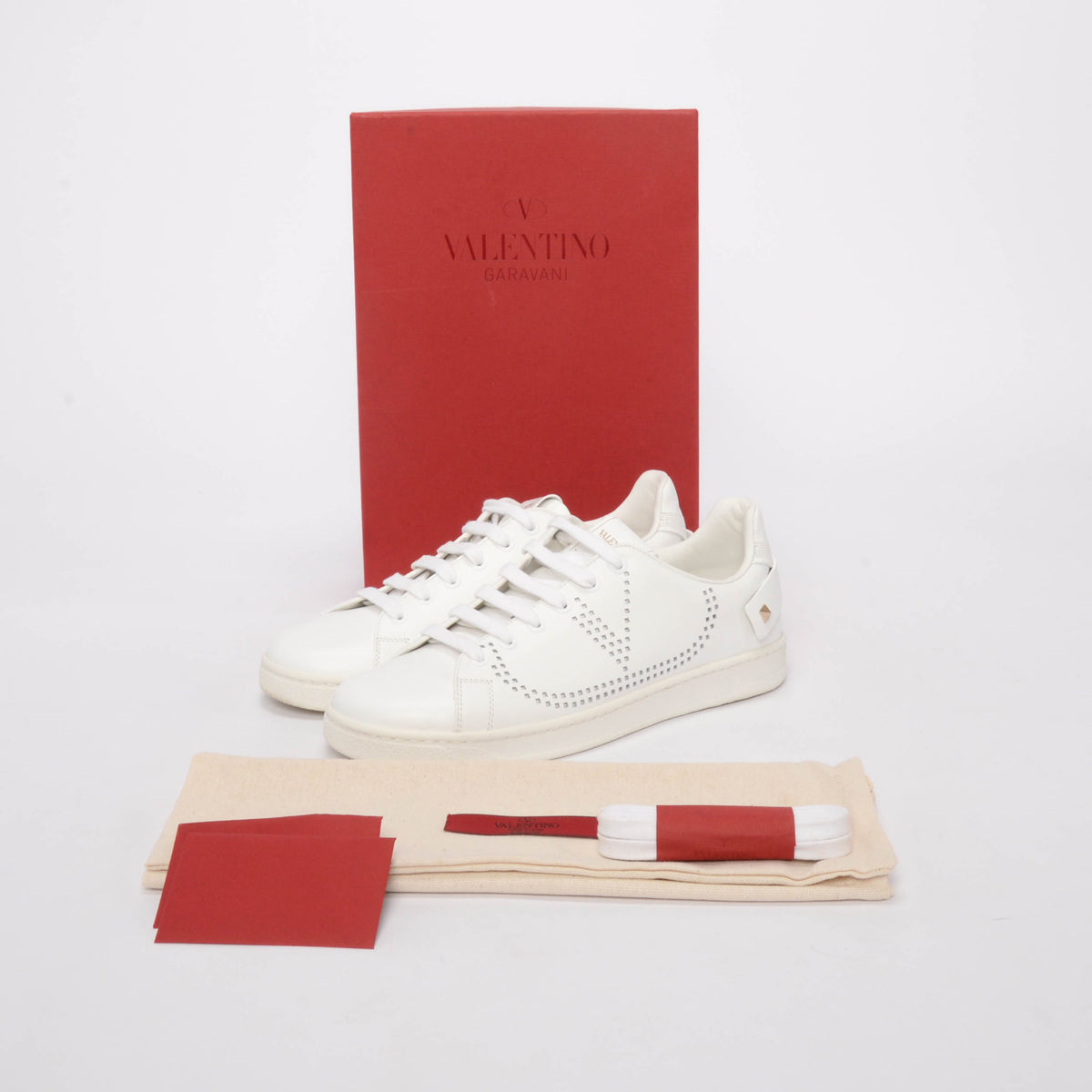 Valentino White Calfskin VLogo Backnet Sneakers 38