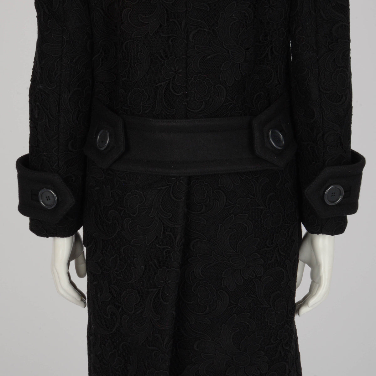 Miu Miu Black Wool Lace Overlay Coat IT 36