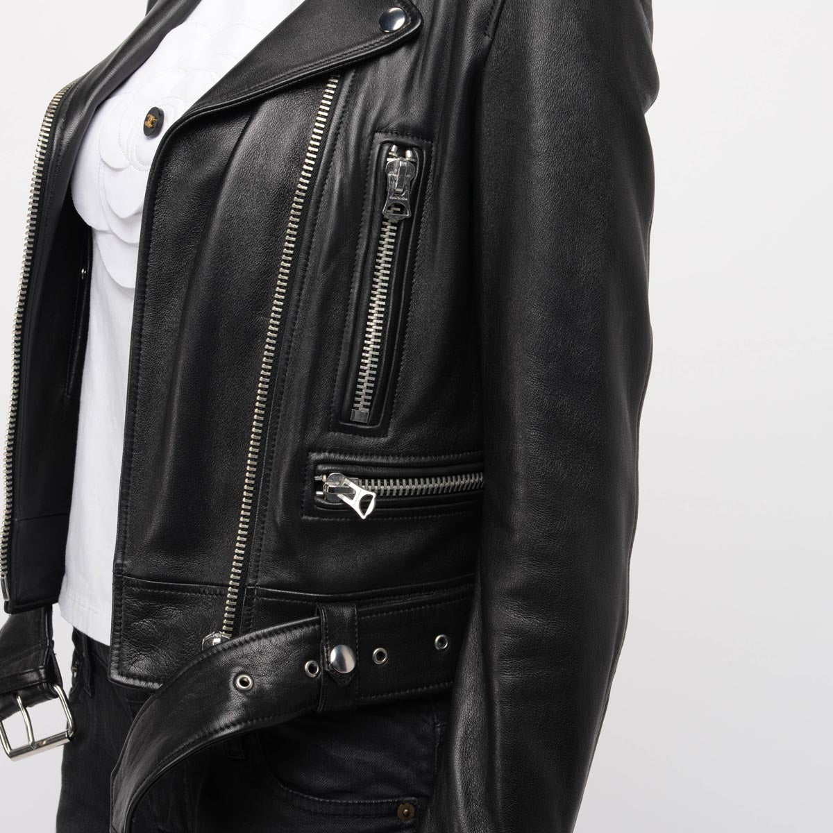 Acne Studios Black Leather Biker Jacket FR 32