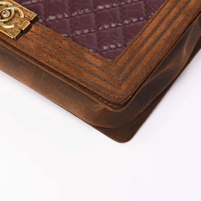 Chanel Burgundy Quilted Aged Calfskin Large Boy Bag
