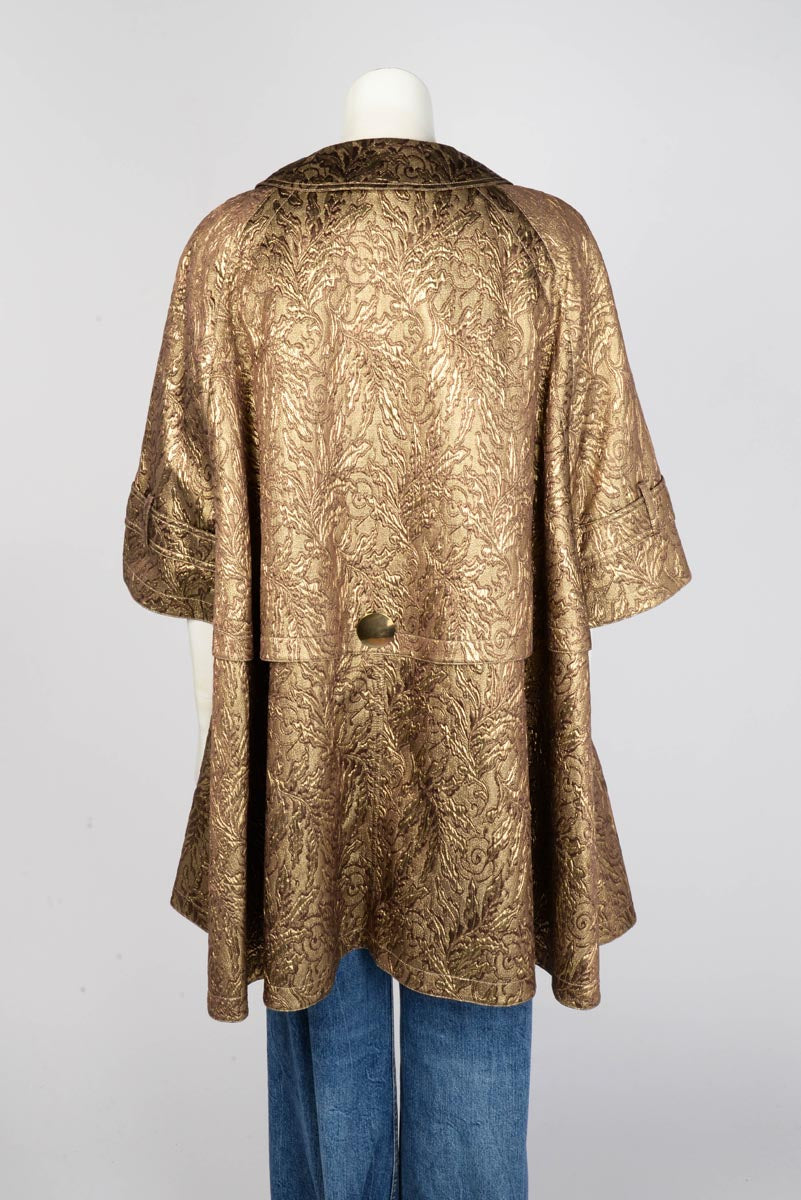 Burberry Gold Metallic Jacquard Cape Trench Coat IT 42