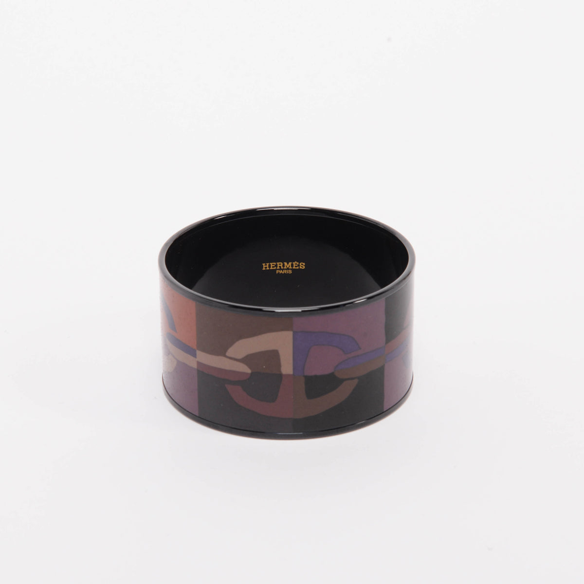 Hermes Black Enamel Optique Chain d'Ancre Wide Bangle