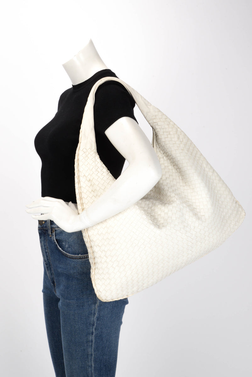 Bottega Veneta White Nappa Intrecciato Maxi Veneta Hobo