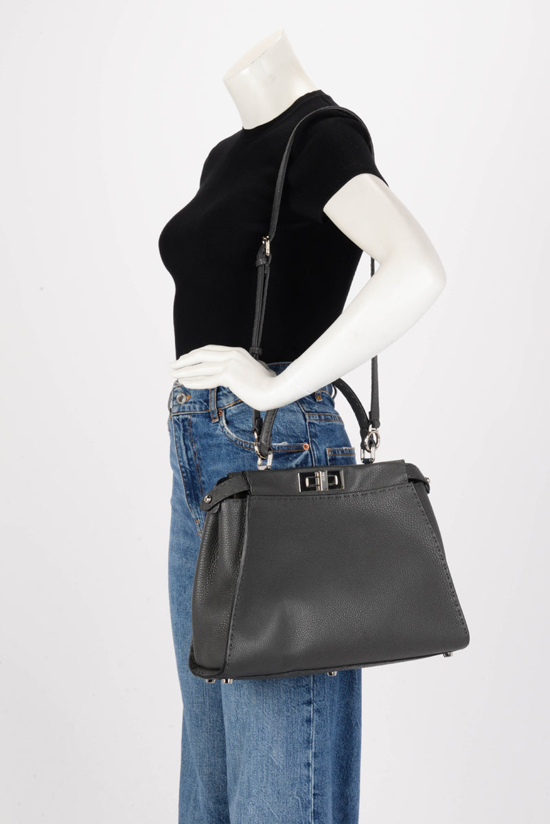 Fendi Charcoal Selleria Medium Peekaboo Bag