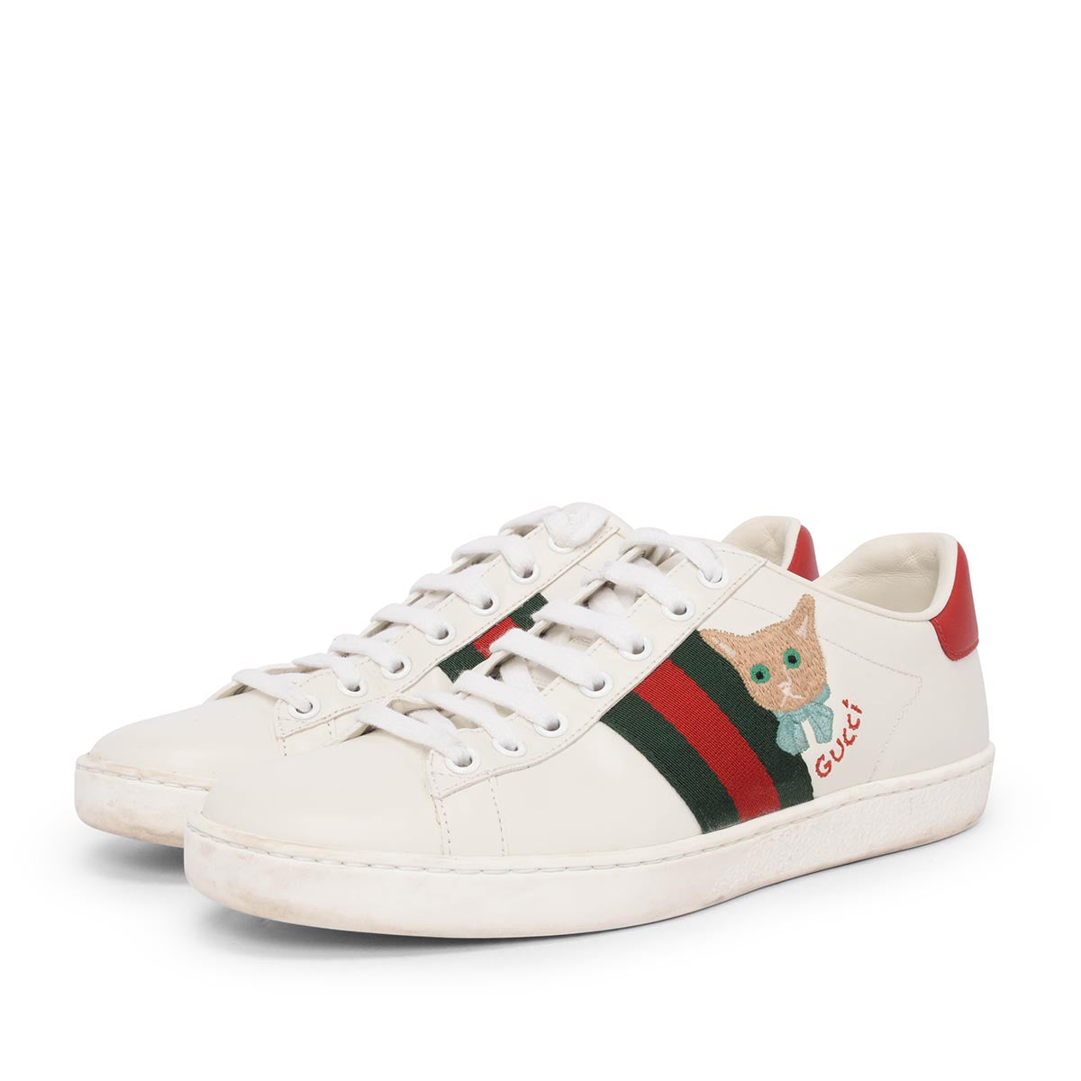 Gucci White Leather Cat Embroidered Ace Sneakers 37.5