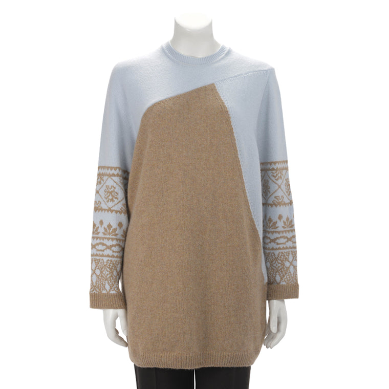 Hermes Pale Blue & Brown Cashmere Sweater Dress FR 34