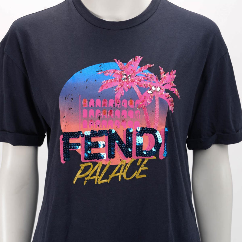 Fendi Navy Cotton Palace Print T-Shirt XS - Blue Spinach