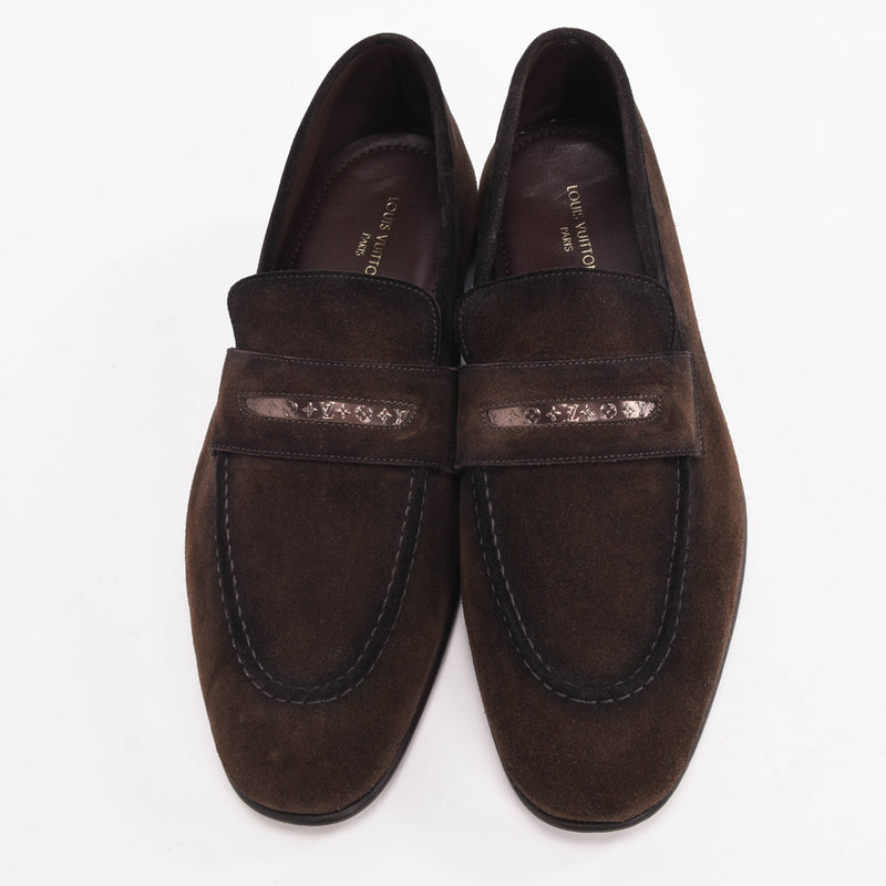 Louis Vuitton Brown Suede Glove Loafers UK 7.5 - Blue Spinach
