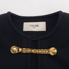 Celine Navy Wool Melton V-Neck Chain Pullover FR 38 - Blue Spinach