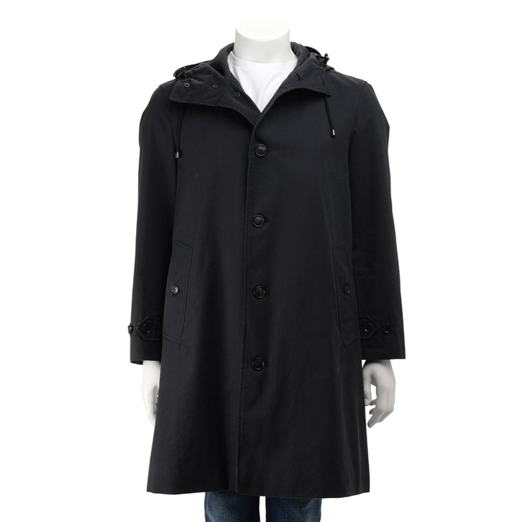 Burberry Black Cotton Single Breasted Hooded Coat IT 52