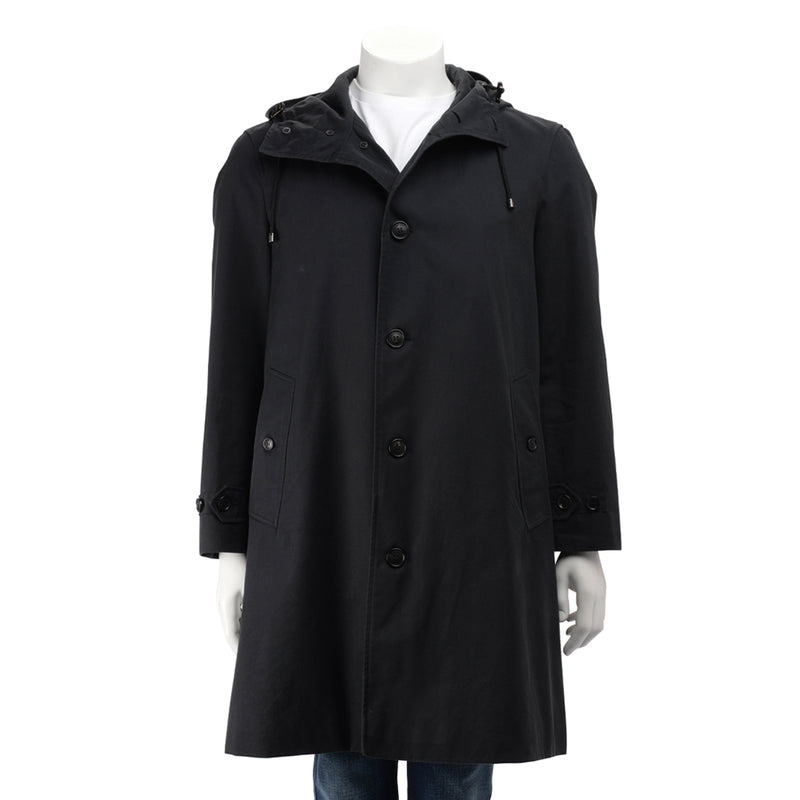 Burberry Black Cotton Single Breasted Hooded Coat IT 52 - Blue Spinach