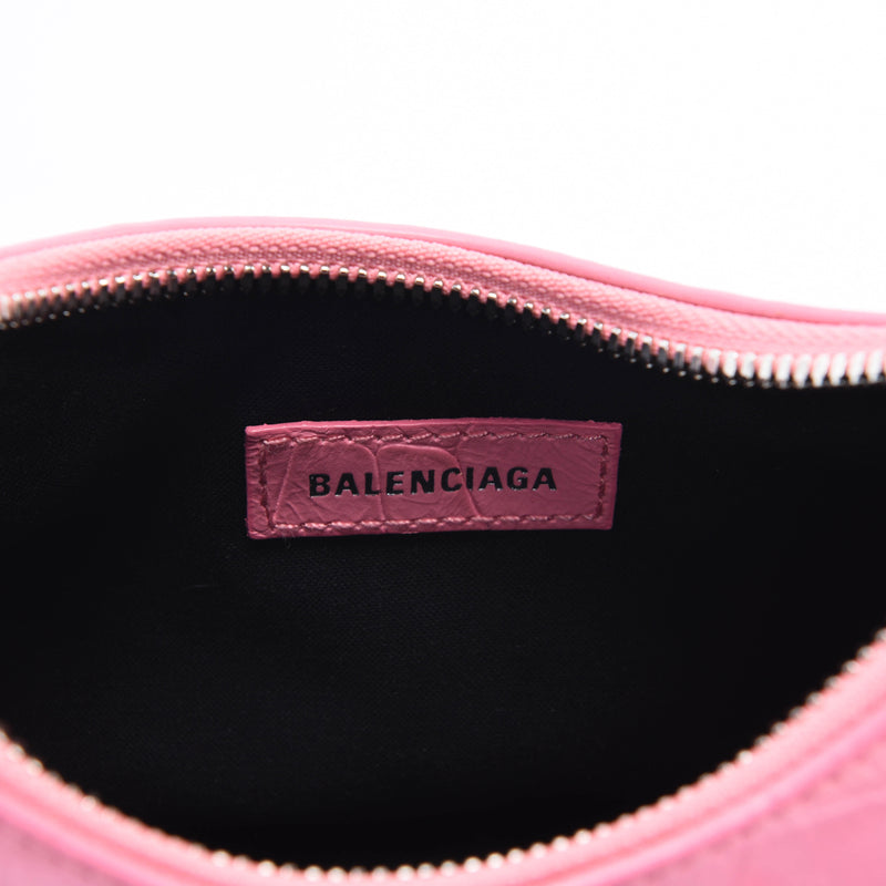 Balenciaga Pink Croc Embossed Le Cagole XS Bag - Blue Spinach