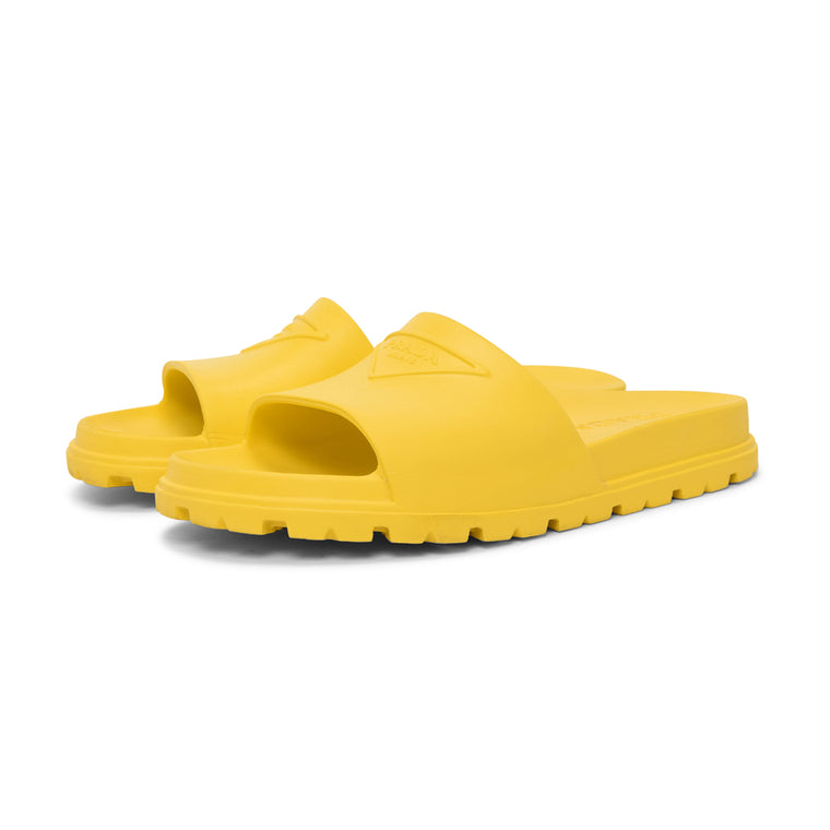 Prada Yellow Rubber Triangle Logo Sandals 43