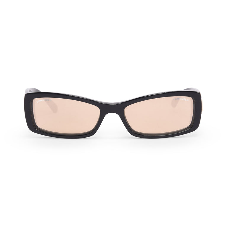 Chanel Black 18k Gold Mirrored Sunglasses