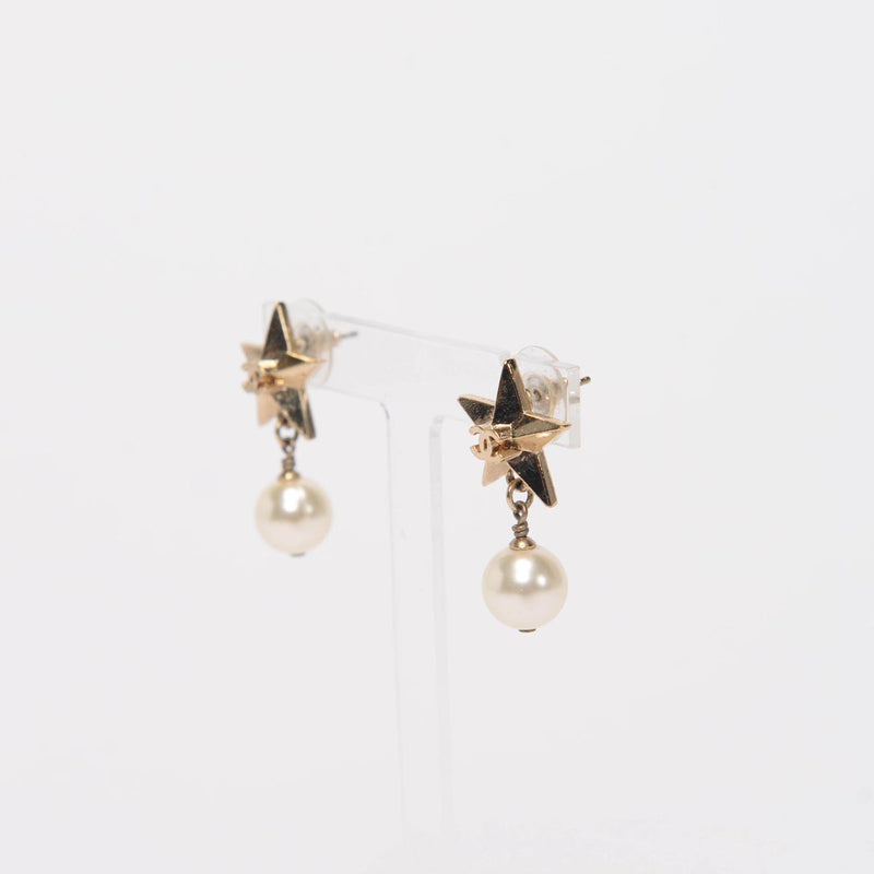 Chanel Gold CC Star & Pearl Drop Earrings - Blue Spinach