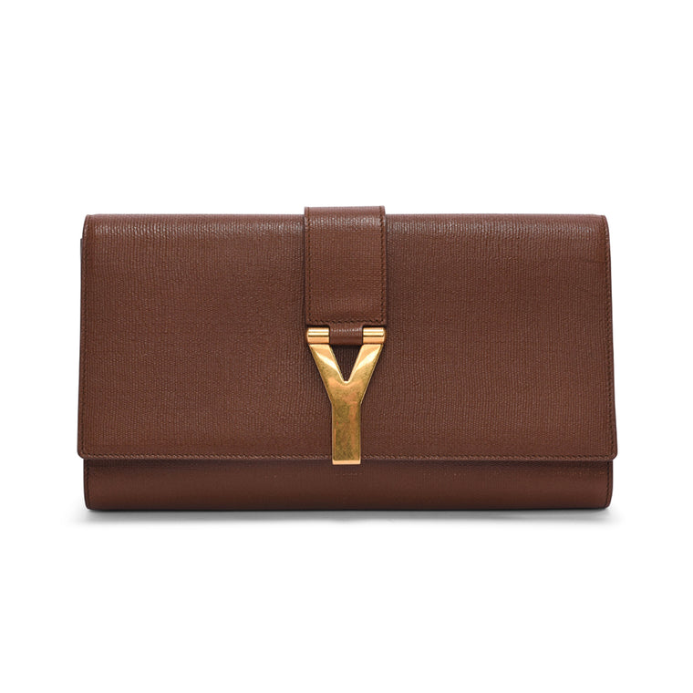 Yves Saint Laurent Brown Textured Leather Ligne Y Clutch