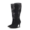 Valentino Black Lace Knee Length Boots 37 - Blue Spinach