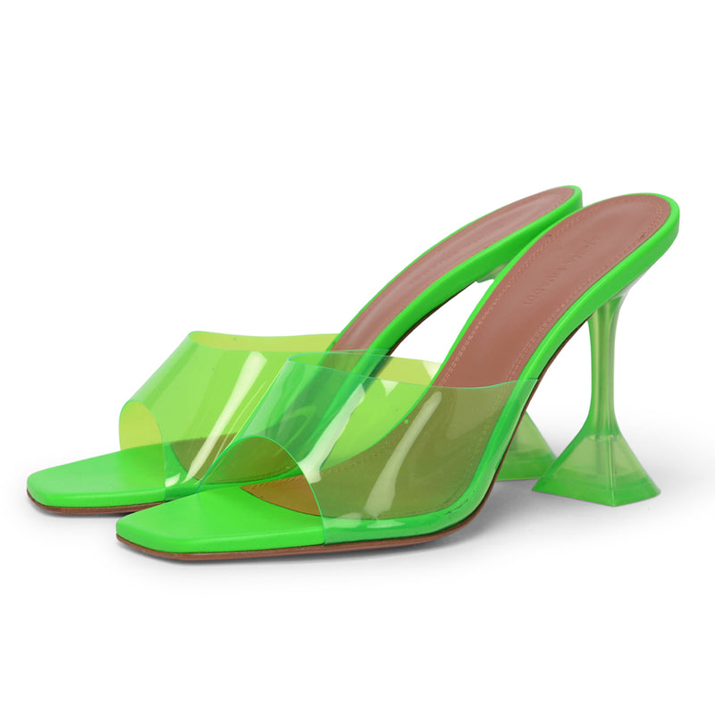 Amina Muaddi Fluro Green PVC Lupita Glass Sandals 40 - Blue Spinach