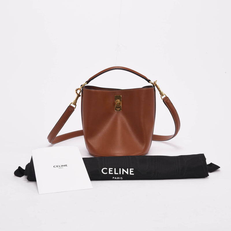 Celine Tan Leather Teen Bucket Bag - Blue Spinach