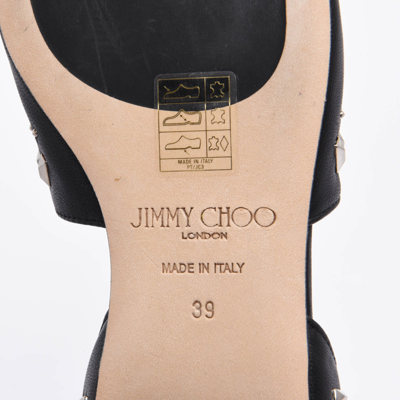 Jimmy Choo Black Leather Studded Globe Flats 39 - Blue Spinach