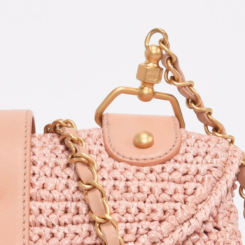 Chanel Pink Woven Raffia Single Flap Cross Body Bag - Blue Spinach