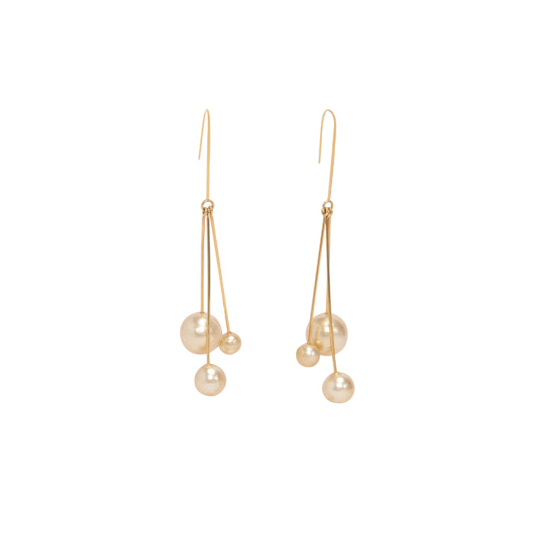 Celine Gold Tone Faux Pearl Triple Dot Drop Earrings