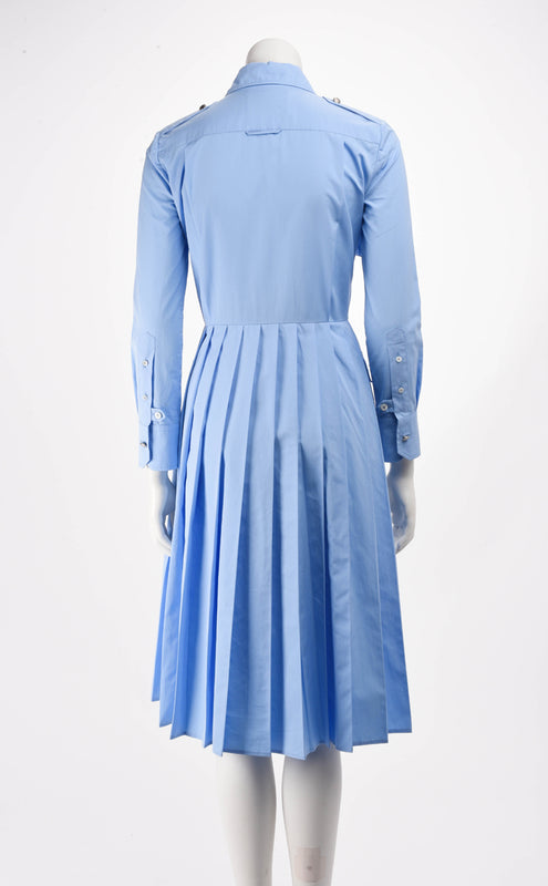 Prada Blue Cotton Pleated Dress IT 36 - Blue Spinach