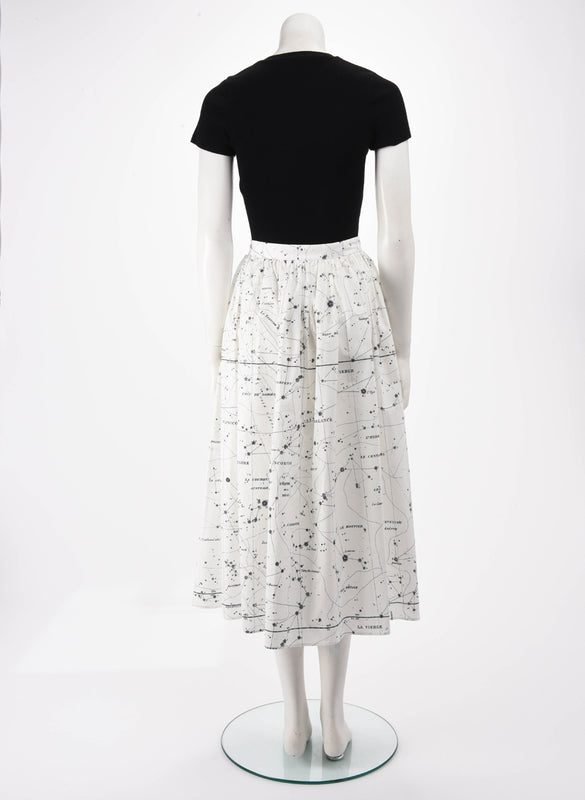 Dior White Cotton Constellation Print Skirt FR 42 - Blue Spinach