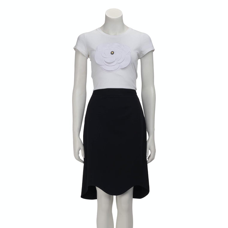 Givenchy Black Stretch Crepe Scallop Hem Skirt FR 42